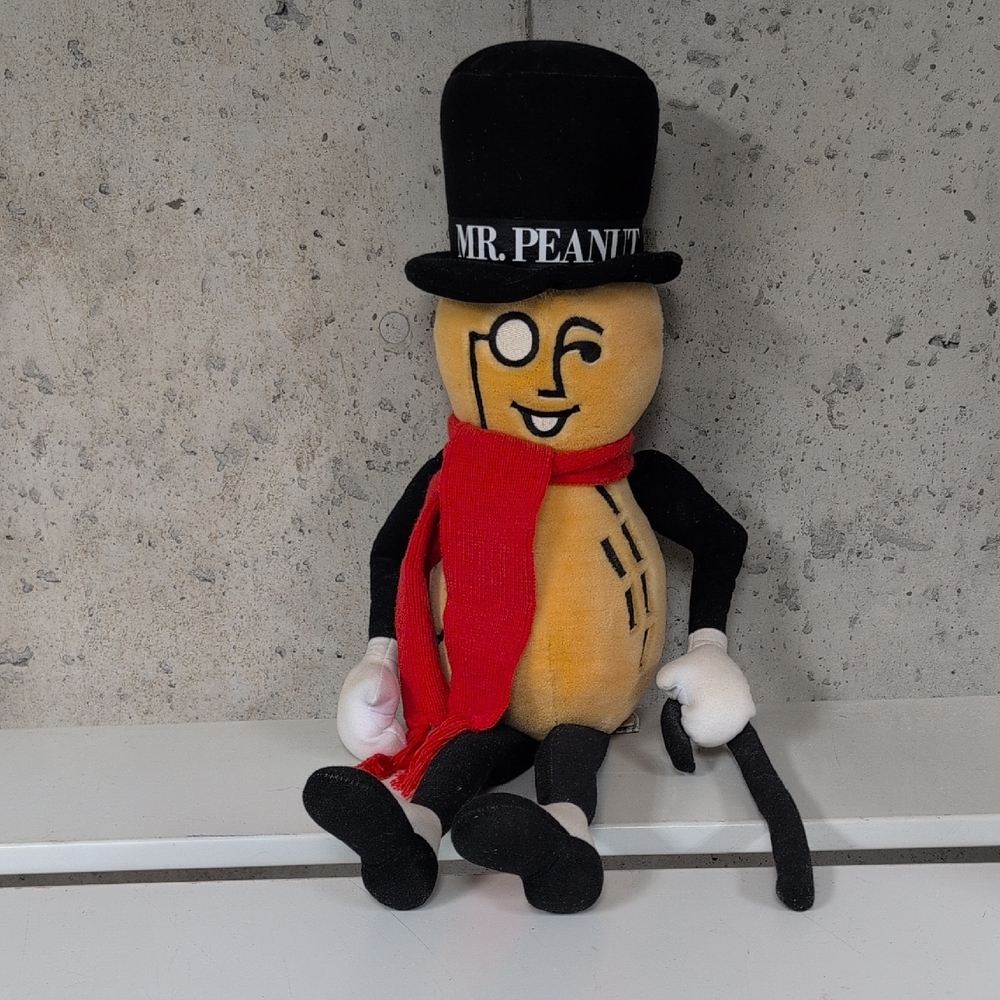 Vintage Mr. Peanut Plush Stuffed Animal with Scarf and Cane